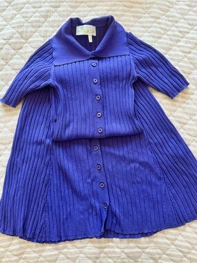 REMAIN Birger Christensen Ribbed Button-Front Knit Dress in Cobalt Blue